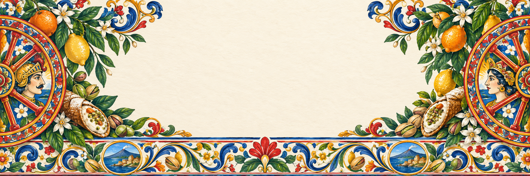Kleurrijke Siciliaanse ornamenten en citrusvruchten